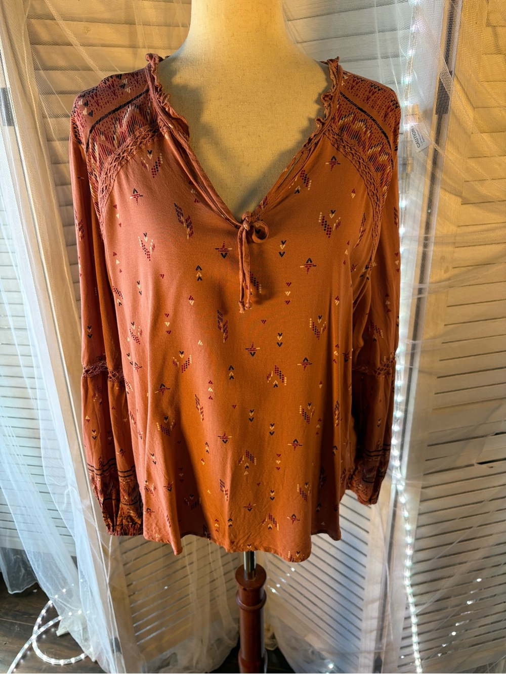 Maurices Dusty Rose Printed Tie-Front Blouse - Picture 3 of 6